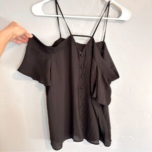 EUC Off shoulder button up silk top size S